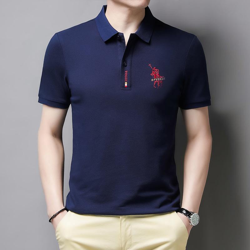 Short Sleeve T-Shirt Men'S Polo Shirt Medium Men'S Casual Solid Color Embroidered Lapel Polo
