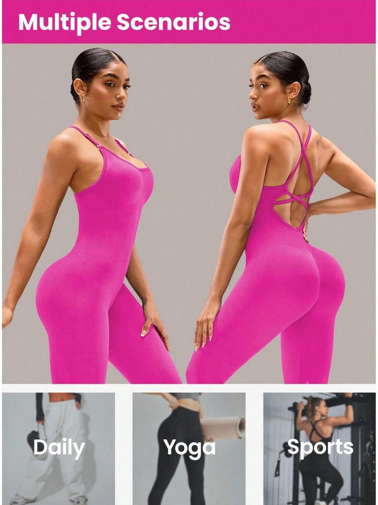 Butt-Lifting Padded Ribbed Sport Jumpsuit with Long Pants