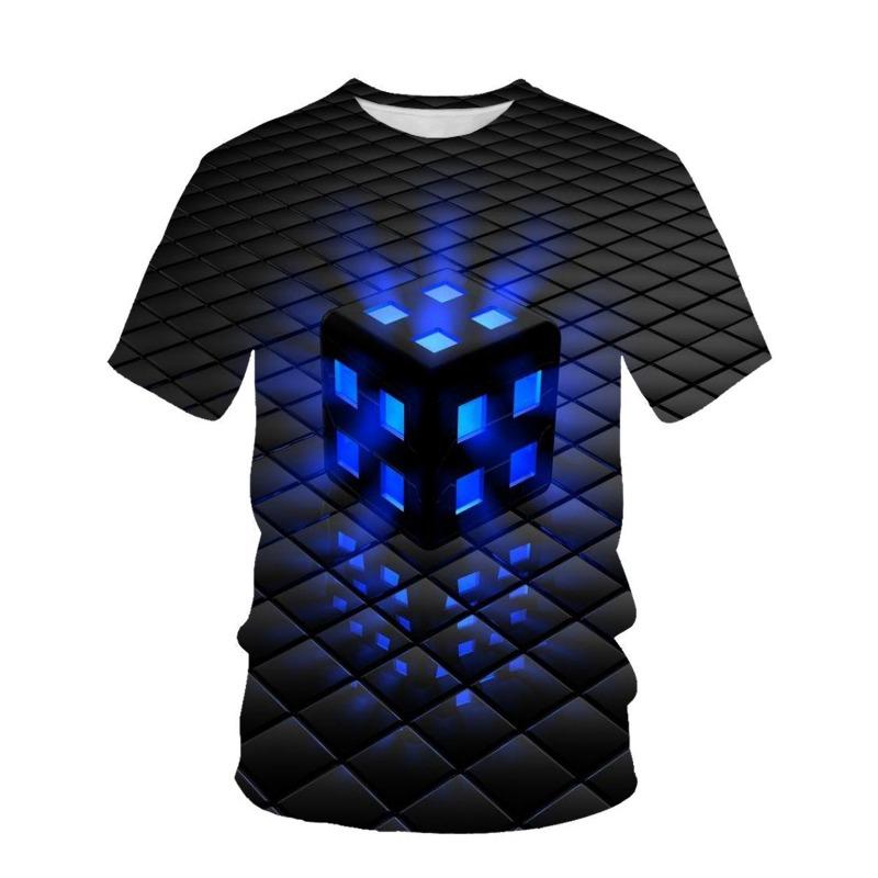 

Летняя Новая Клетчатая Футболка с Круглым Вырезом «Вихрь» с 3D Цифровой Печатью Повседневная Мужская Футболка с Коротким Рукавом 2XL