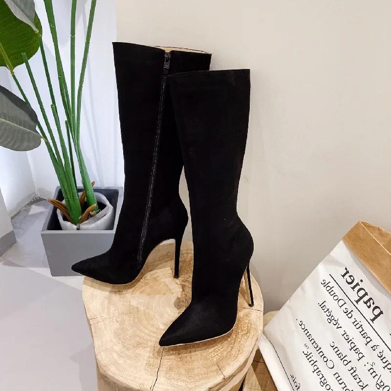Streetstyle Spitzschuh Damen Kniehohe Stiefel Sexy Dünne Hohe Absätze Schuhe Herbst Winter Nachtclub Ballpumps