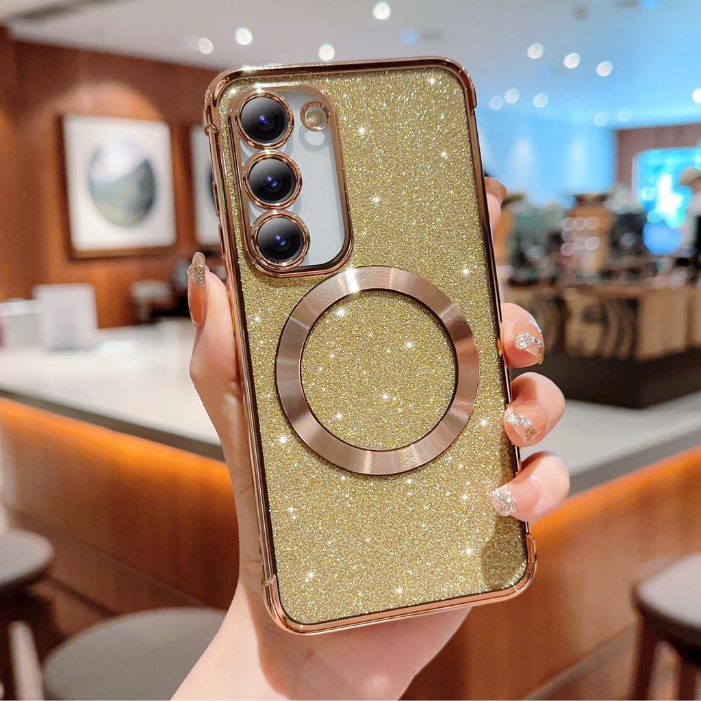 For Samsung Galaxy S23 Case Electroplating Glitter TPU Clear Phone Cover Magnetic Case