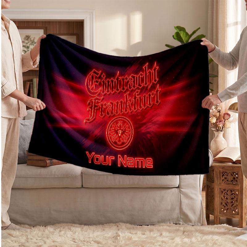 Couverture polaire personnalisée Eintracht Frankfurt avec logo de football, texte de nom personnalisé, couverture jetée douce et chaude pour la maison