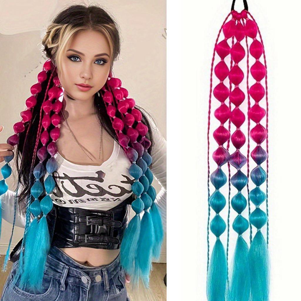 Fashion Women Kids Bubble Ponytail Extension Colored Hair Extensions Handmade Braided Ombre Crazy Hair Day Accessories