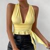 Women's Sexy Tight Fitting Deep V-neck Pleated Top Tight Fitting 2025 Spring Beach Resort Nightclub New Model Women's Sexy Tigh