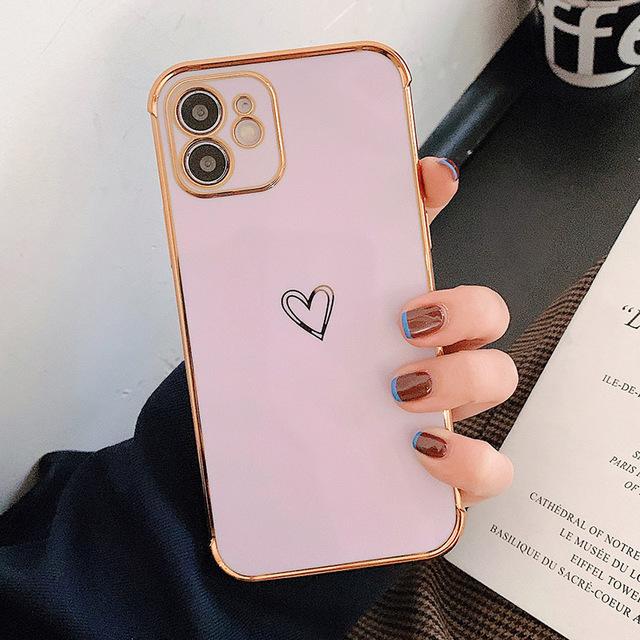 

Гальванический чехол для телефона, бампер для Iphone 11 12 13 Pro Max Mini Xr X Xs 7 8 Plus Se Love Heart, мягкая противоударная задняя крышка из ТПУ For iPhone 13Pro Max розовый