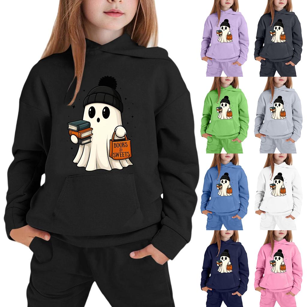 Kids Halloween Hoodie with Ghost Print Long Sleeve Pullover Sweatshirt for Boys and Girls Soft Comfortable Casual Top