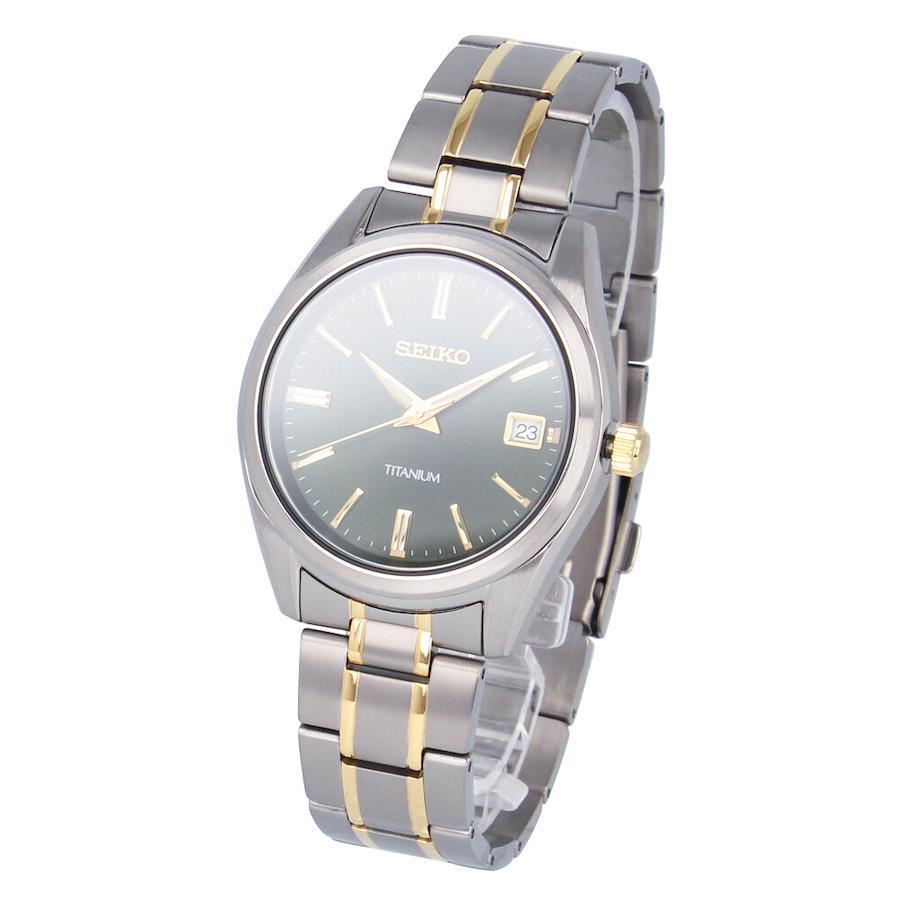 SEIKO SUR377P1 SUR377P Essentials Collection Classic Date Titanium Green Gold Silver Wrist Watch For Men