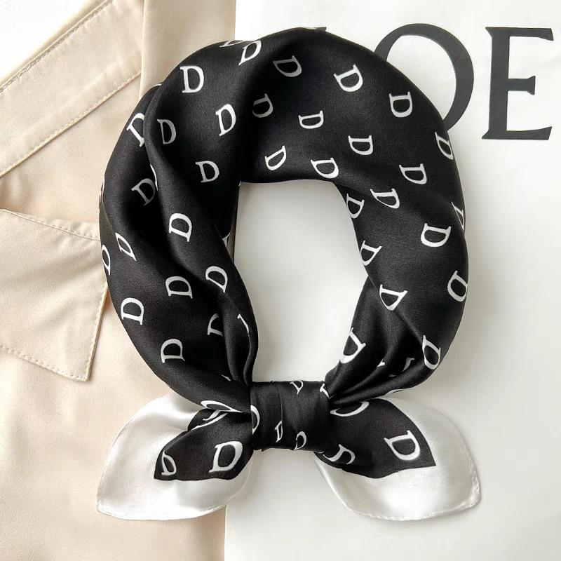 Dámský béžový hedvábný šátek - 53 cm Korejský styl Tištěný čtverec, 100% morušové hedvábí na jaro/léto