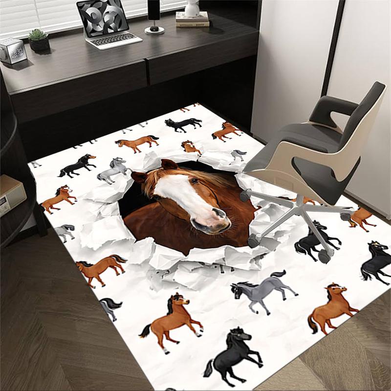 1 Stück Pferdedruck Rutschfester Boden Teppich Kompatibel für Büro & Wohnzimmer & Schlafzimmer & Esszimmer - Flach- Weich & Muster, Lebendige Farben-W276