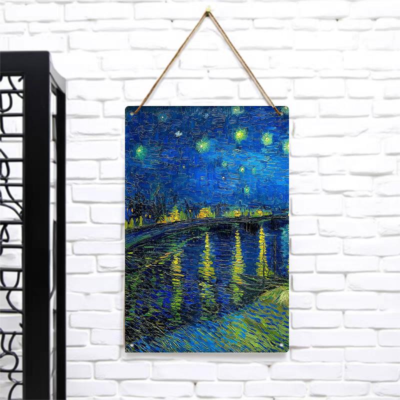 Van Gogh Starry Night Over The Rhone Metal Wall Art Painting Home Decorative Hanging 7.9x11.8In(20x30cm)