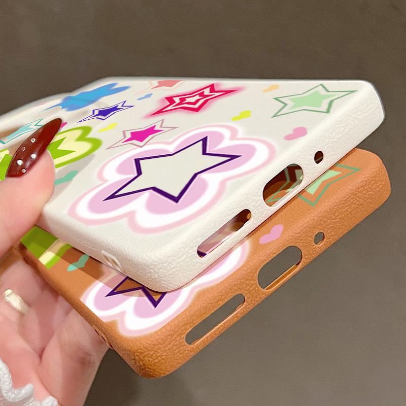 Blended Colorful Stars Pattern Case Xiaomi 14T 13T 11T Pro Leather Texture Silicone Cover Funda For Redmi Note 14 13 Pro 4G 5G 12 11