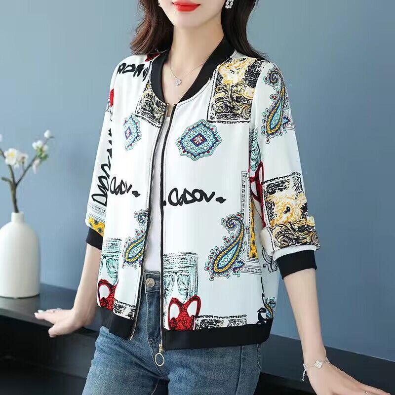 Summer Plus Size Chiffon Sunscreen Jacket Women's Printed Lightweight Cardigan