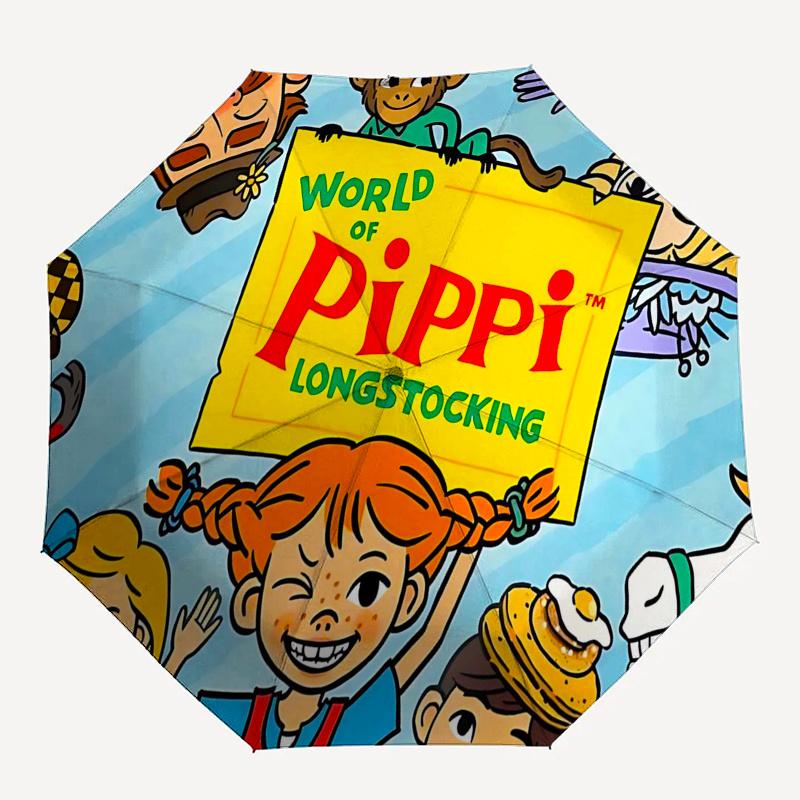 Pippi Langstrumpf Themen-ReiseregenSchirm - 8 Rippen, Automatisches Öffnen und Schließen, Tragbares FaltDesign, Kompakter und Stilvoller Schirm Geeignet