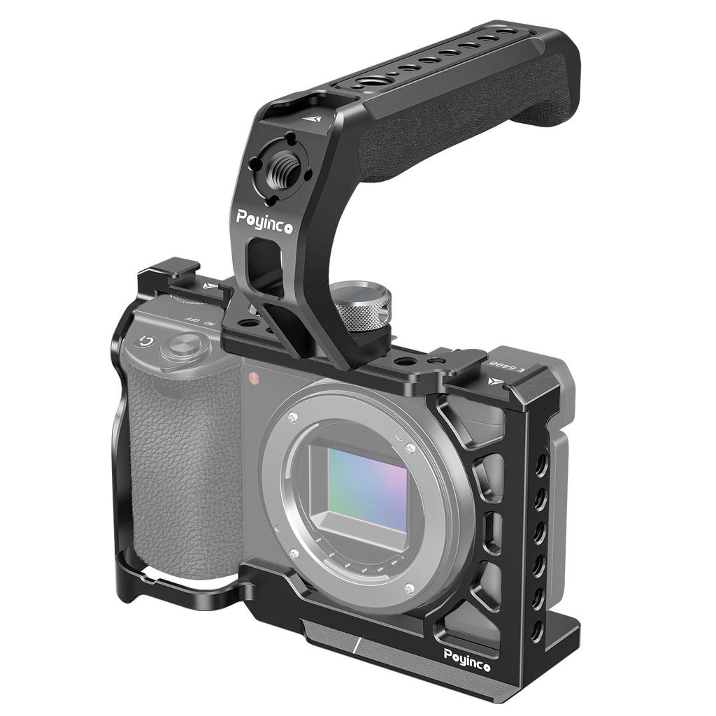 Poyinco Camera Cage + Top Handle Kit Camera Video Cage with Cold Shoe Mount 1 4 Inch & 3 8 Inch Threads Aluminum Alloy