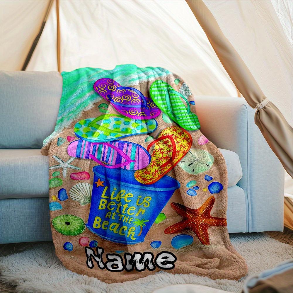 240Gm2 Beach Sandals Outdoor Customize Your Name Blanket Comfortable Soft Lightweight Allseason Multipurpose Blanket For Travel Camping Picnics Sofa