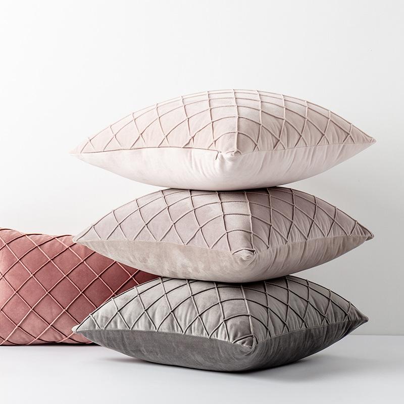 Pack of 2 Velvet Plaid Throw Pillows Sofa Decorative Pillow Covers Soft Solid Cushion Case for Bedroom Car Outdoors