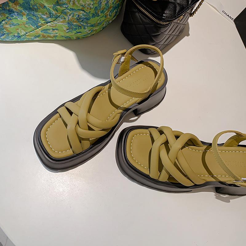 Green super white, cross-strap sandals women's summer new muffin thick-soled heightening women's shoes