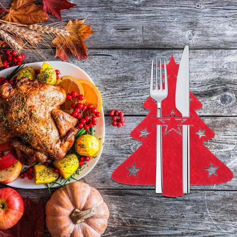 4pcs Christmas Tree Cutlery Holder Knife Fork Covers Table Decor Tableware Holder Bag Ornament New Year Party Dinner