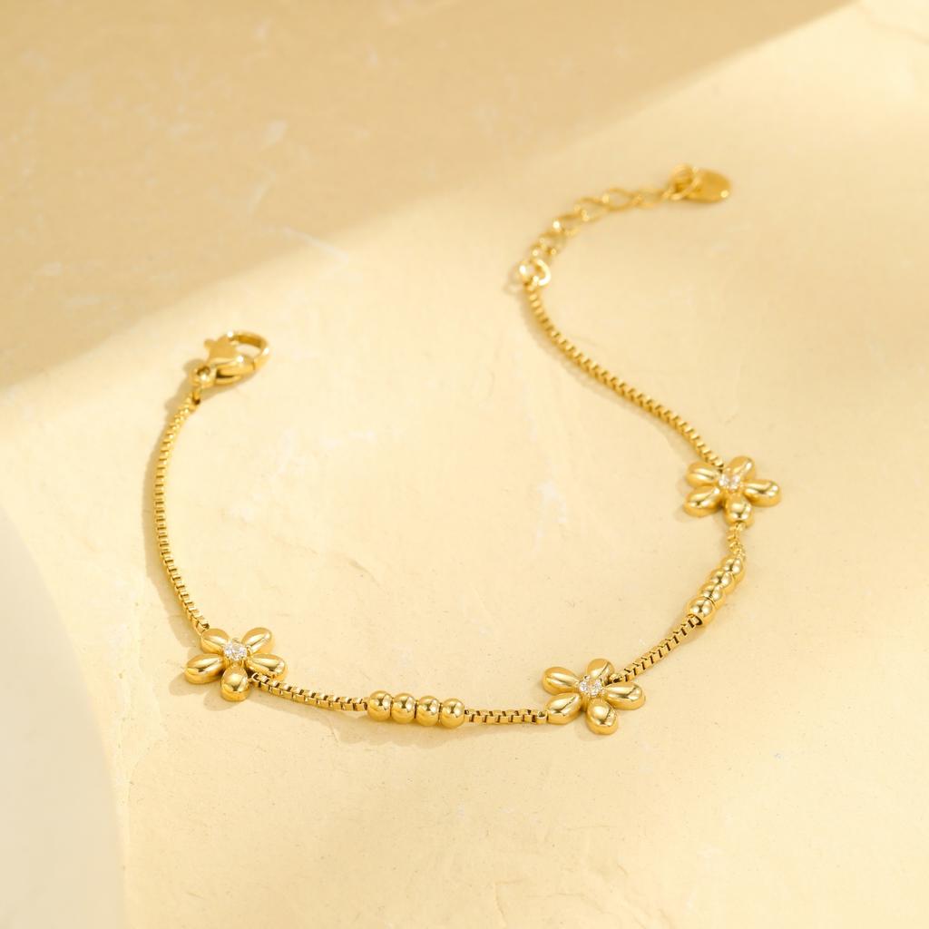 Popular New Products Flower Diamonds Fashion Light Luxury Stainless Steel Bracelet Versatile Simple Stacked Jewelry