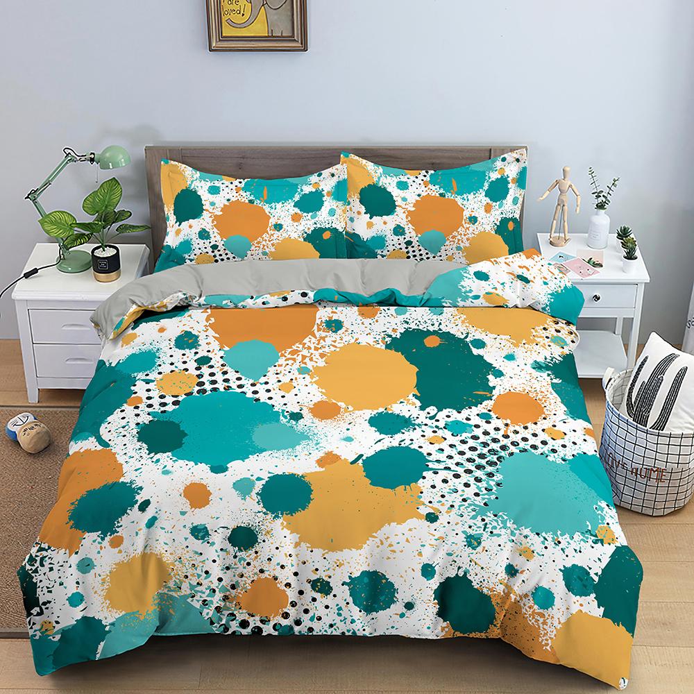 Umělecký vzor Povlečení Akvarelový design Barevný povlak na přikrývku s povlakem na polštář King Queen Size Pro děti a teenagery Povlečení
