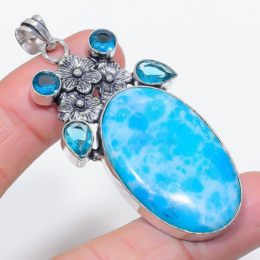 

Натуральный ларимар, драгоценный камень топаз, ювелирная подвеска из стерлингового серебра 925 пробы, 2,64 O6Q95