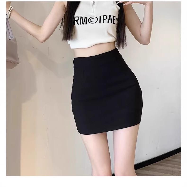 Women's Black High Waist A-line Midi Bodycon Skirt - Summer Slimming Anti-exposure Skirt Pants for Petite Figures