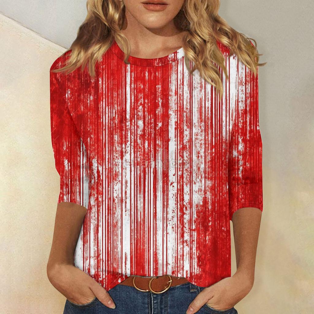 Women's Fashion Casual Three-quarter Sleeve Halloween Printed Round Neck Top