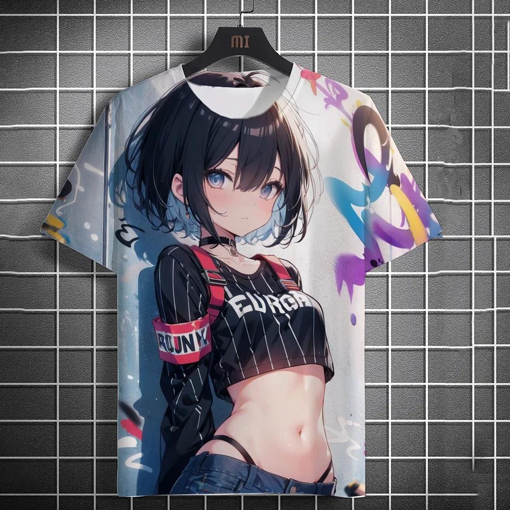 2025 New Men's Casual T-shirt 3d Printing Anime Two-dimensional Graffiti Beauty Print Shortsleeved Street Fashion Round Neck Top