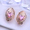 LSOOYH Ohrclips in Roségold, modische Ohrringe für Frauen, Geometrie, rosa Zirkonia, Ohrstecker, Schmuck