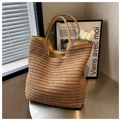 New Summer Vacation Wind Woven Bag Women's Large-capacity Casual Straw Woven Shoulder Bag Temperament Simple Portable Beach Bag