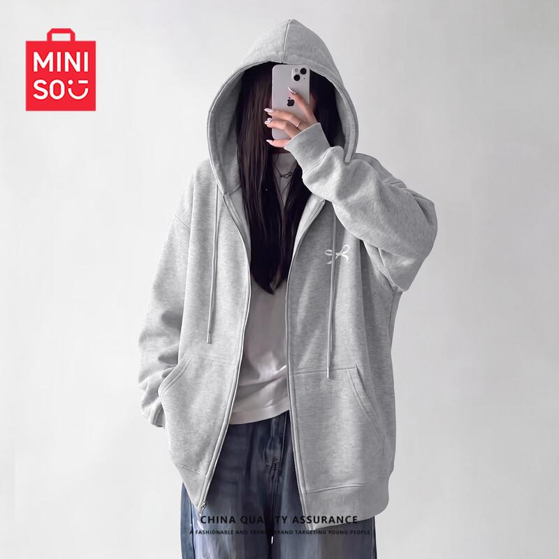 MINISO Women's Casual Hooded Zip-Up Sweatshirt