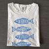 Vintage Folk Art Fish T-Shirt, Distressed Blue Ocean Life Tee, Fishing Lover Gift