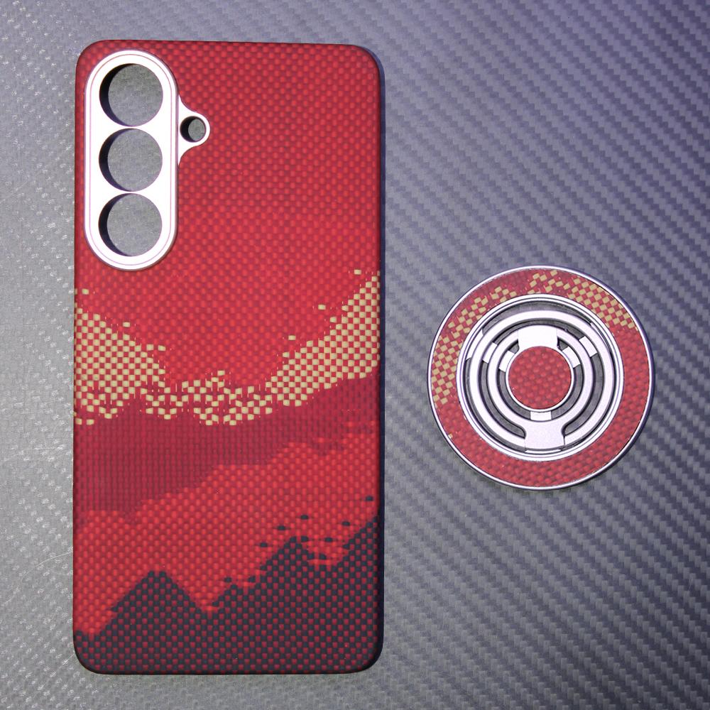 Carbon Fiber Aramid Magnetic Case for Samsung Galaxy S26+ Kevlar Fabric S26plus Thin Hard Lightweight Cover Magnetic Balck Red