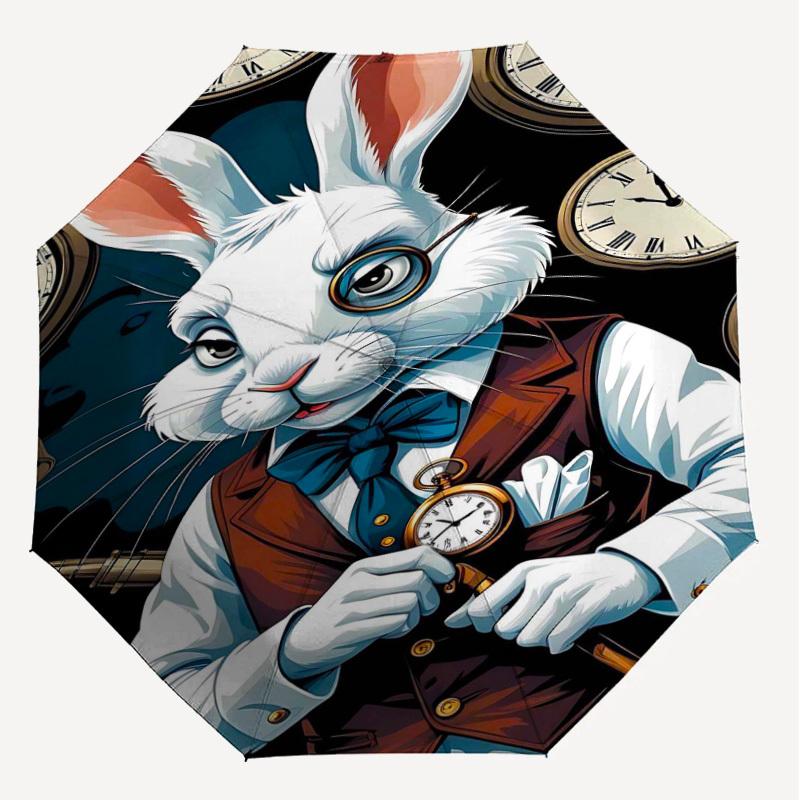 1PC rabbit clock Umbrella-8-Rib Reinforced, Automatic Open, Lightweight & Durable, Fashion Accessory for Outdoor-L0380