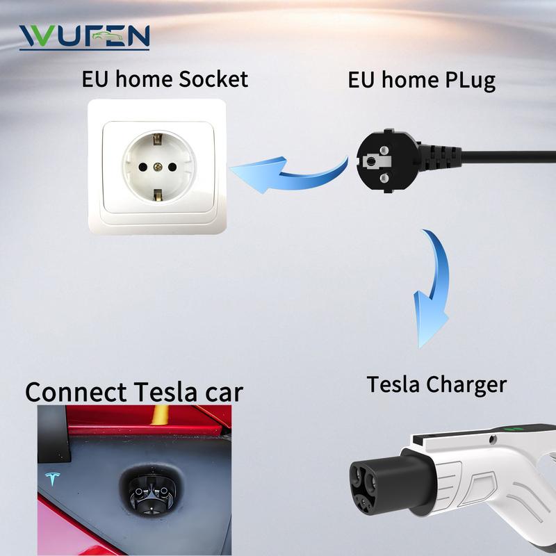 WUFEN 3.5KW 16A Portable Electric Vehicle EV Charger with 1M-5M Cable Tesla EVSE EU Plug NACS Charging for Electric Cars