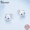 BAMOER 925 Sterling Silver Cute Cat Stud Earrings Blue Spinel Earrings for Women Birthday Gift Fine Jewelry