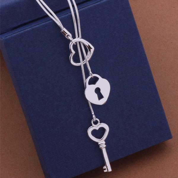 925 Sterling Silver Necklaace Fashion Jewelry Pendant Heart Shaped Key Lock Necklace For Women Factory Wholesale Quality Gifts