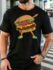 Unisexs Navy Crew Neck Tee Funny Dancing Burger With Shoes Cartoon Print Loose Summer Street Casual Daily Basic Short Sleeve Top