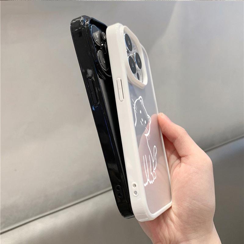 Minimalist Line Art Cat Phone Case for iPhone 17 16 15 14 13 12 11 Series Pro Max Plus Double Layer Protection