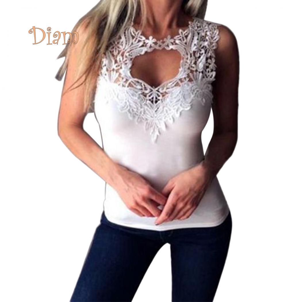 

FETONG Сексуальный кружевной топ без рукавов, размер: S-3XL L белый