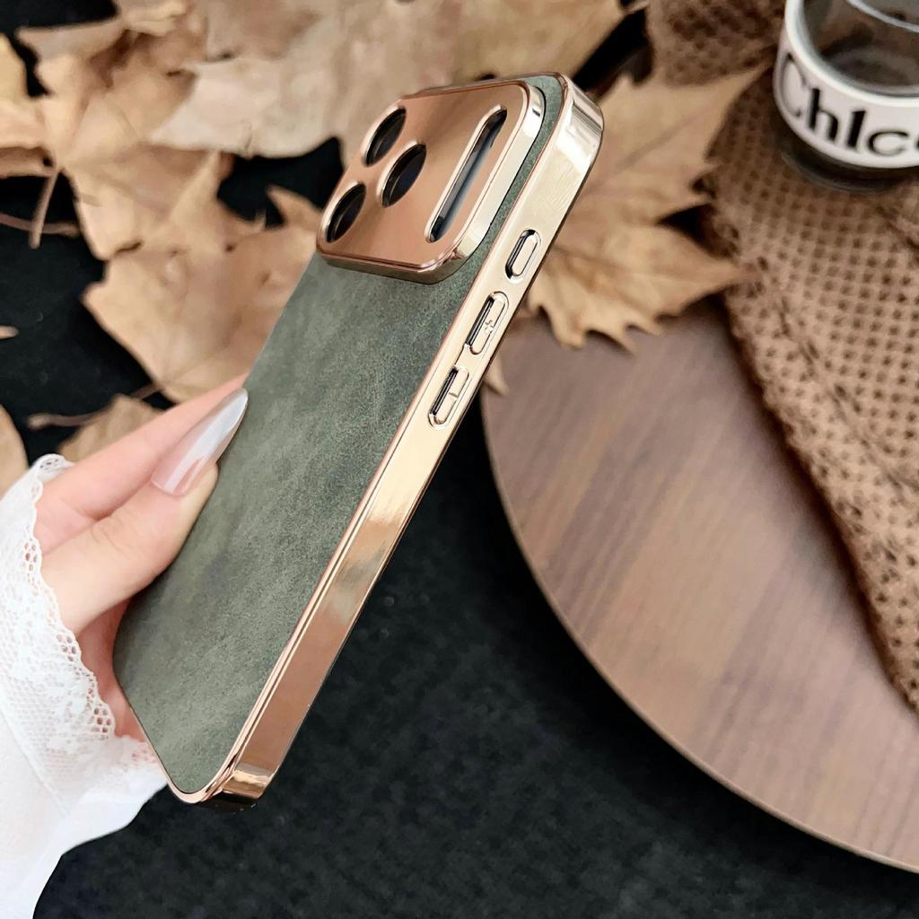 iPhone 17 Pro Max Electroplated Metal Lens Case with PU Leather