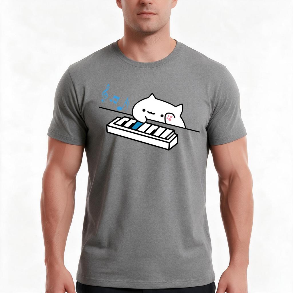 Bongo Cat Plays Piano Tshirt Summer Casual Cotton Tee Oversized Streetwear Tops Vintage Graphic Print Unisex Unisex Unisex
