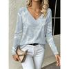 Fashion Women's V-Neck Long Sleeve 3D Casual Color Printing Casual Long Sleeve V-Neck T-Shirt