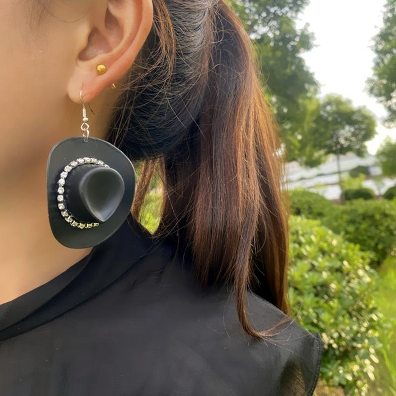 Cowgirl Hat Earrings Cute Western Earrings for Women Rhinestones Cowboy Hat Dangle Drop Earrings Trendy Jewelry Gift