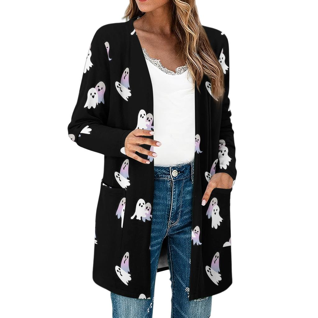 Women's Lightweight Long Sleeve Open Front Cardigans Long Sleeve Lightweight Vintage Printed Coat With Pockets