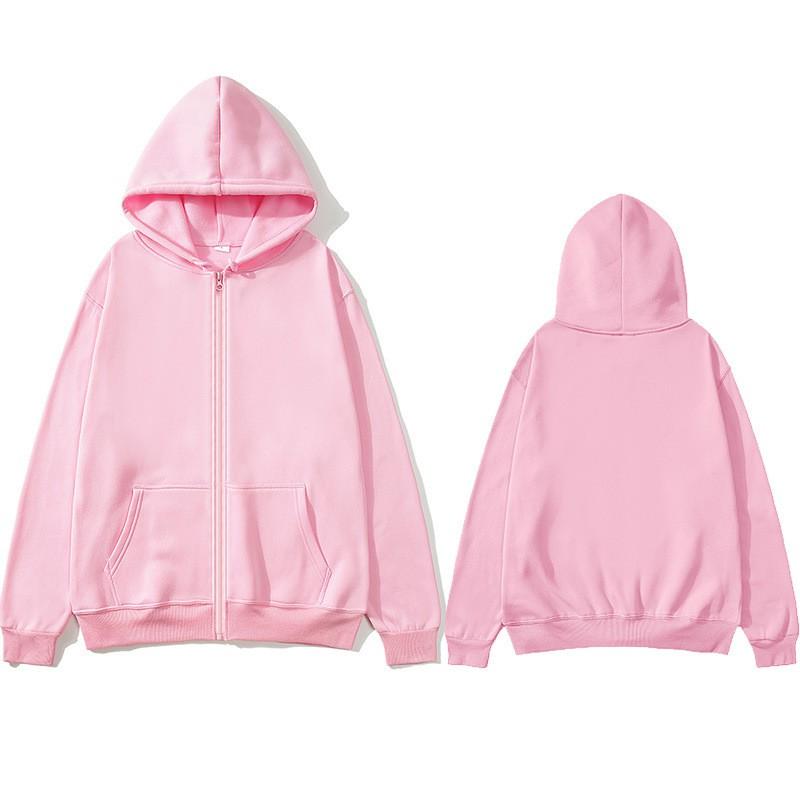 Unisex Hooded Zip-Up Sweatshirt Solid Color Fleece Pullover Casual Long Sleeve Top Winter