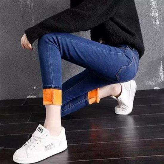 Women Thermal Jeans Winter Snow Warm Plush Stretch Jeans Lady Skinny Thicken Fleece Denim Long Pants Retro Pencil Trousers