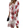 Womens Casual Fashion V Neck Midi Dress Three Quarter Sleeve Back Zipper Halloween Print Dress