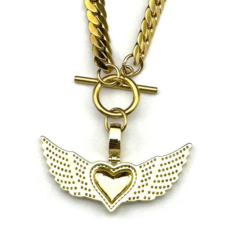 Love Heart Angle Wing Zircon Choker Necklace for Women Men Stainless Steel Clavicle Chain Copper Pendant Couple Jewelry Gift