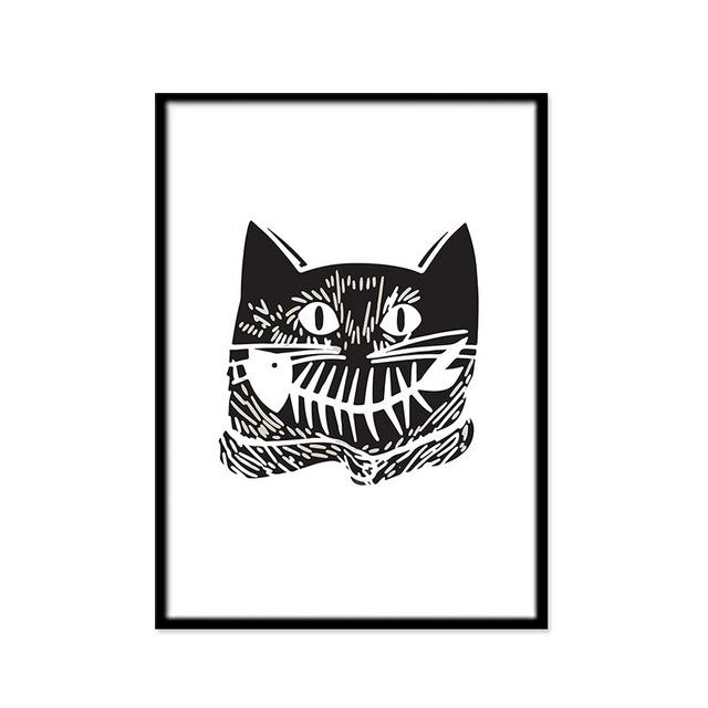 Cute Owl Cat Black and White Wall Animal Canvas Painting Decorative Hanging Painting Cuadros Decoracion Salon Minimalist Art